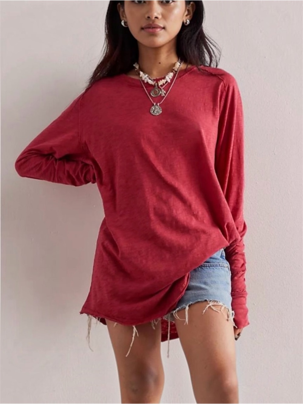 Free People Arden Crew Neck Tee in Pomegranate (Brick Red) Sz Small NEW - Picture 2 of 8